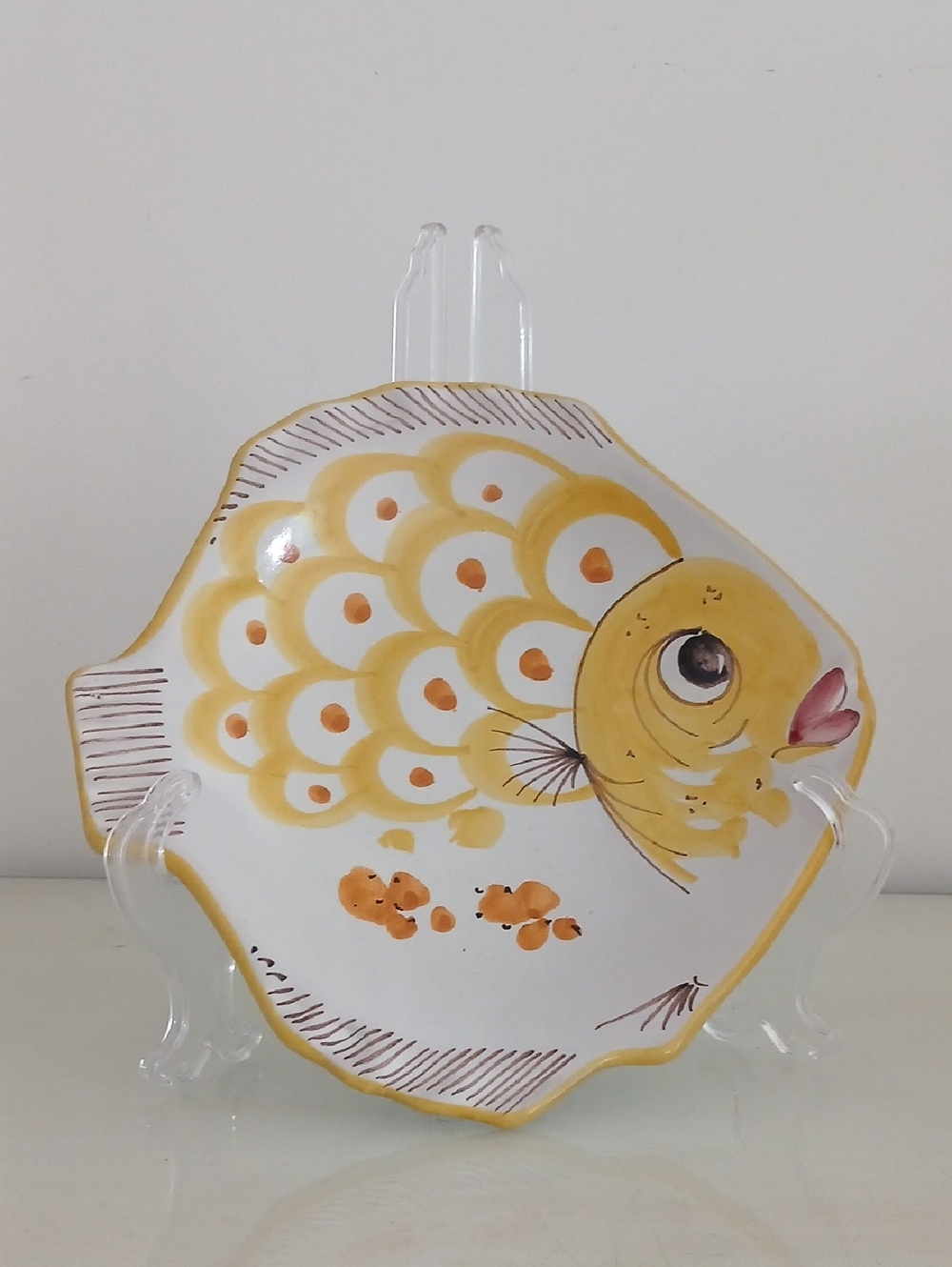 Vintage Italian Handpainted Ceramic Fish-shaped Plate 9x9" Yellow Orange